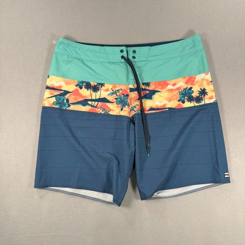 Billabong Recycler Tribong Pro Board Shorts Mens 36 Blue Green Tropical Sunset